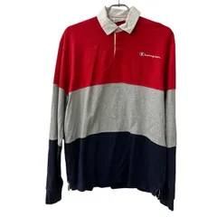 Champion 長袖 ボーダー ラガーシャツ M レッド グレー ネイビー チャンピオン 古着卸 アメリカ仕入 a707-5869のサムネイル