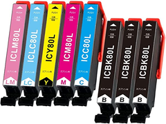 Bk Epson IC6CL80L(3BK/C/M/Y/LC/LM) 互換インク 増量タイプ 8個セット エプソン IC80L とうもろこし互換インクカートリッジ 残量表示機能付 ICチップ付け 対応機種：EP-707A　EP-777A　EP-807AB　EP