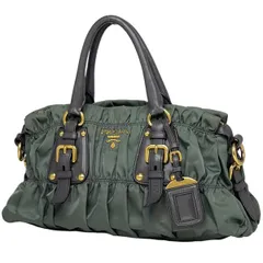プラダ PRADA ロゴ ハンドバッグ ギャザー 2WAY ショルダーバッグ カーキ ハンドバッグ ナイロン グリーン BN1407 レディース 【中古】