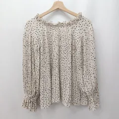 ◇ ⊂ ナイスクラップ ピンドット柄 長袖 ボウタイ袖ボリュームドットカットソー サイズF グレージュ系 レディース E  【1507280006894】