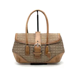 【中古】COACH コーチ マイクロ シグネチャー キャンバス × レザー ハンド トート バッグ eY0788N