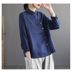 ☆ ネイビー×長袖 ☆ M ☆ シャツ レディース おしゃれ ブラウス ブラウス レディース シャツブラウス コットン リネン 半袖 レディースシャツ 長袖 トップス おしゃれ 春 夏 秋 前開き シャツ 薄手 涼しい ナチュラル ゆったり シンプル