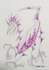 Akihiko Mihara, Salon d'Automne selected artist [KODAIRYU] Original drawing, pencil drawing, sketch, animal drawing, contemporary art, small piece, painting, fine art, pen drawing, illustration, monster, line drawing, original illustration, hand-drawn illustration, dragon, dinosaur, dragon, mystical, pencil drawing, purple, interior, wall hanging