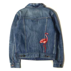 美品 SAINT LAURENT PARIS サンローラン パリ デニムジャケット サイズ：L USED加工 フラミンゴ エンブロイダリー デニム トラッカー ジャケット 483078 Y883L ジージャン 2017年製 インディゴ アウターのサムネイル