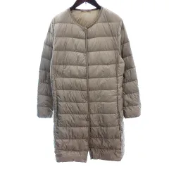 ユニクロ UNIQLO ダウンコート ロング ノーカラー ウルトラライトダウン 総裏地 ナイロン XL ベージュ /AU ●RY