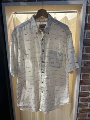 ウールリッチ woolrich 釣鈎柄 半袖シャツ コットン クリーム系 ベージュ系 サイズL A-429