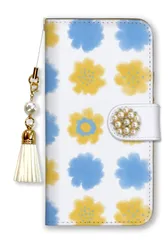 iPhone14Pro ケース 手帳型 アイフォン14 プロ スマホケース パール デコ付き ストラップ付 北欧柄 花柄 フラワー お花 上品 大人 可愛い ブランド ホワイト ピンク ブルー カラー02