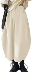 1/2style パンツ バルーン シルエット ウエスト ゴム きれいめ レディース 白( ホワイト,  XL)