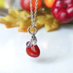 ［n10］レッドアゲートとクリスタルとフローライトとシルバーリーフのネックレス✬天然石/サージカルステンレス/秋冬
