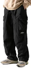 Size:3XL_Color:ブラック [AYISTELU] ズボン メンズ カーゴパンツ ロングパンツ オーバーサイズ ワイドパンツ リラックスパンツ スウェットパンツ スポーツパンツ アウトドア 調整紐 ウエストゴム 春 秋 冬 服 (3XL, ブラック)