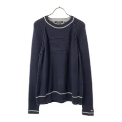 トミーヒルフィガー 90s オールド 長袖 コットンニット セーター XL ネイビー TOMMY HILFIGER メンズ