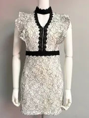 1280 Tika ティカ　キャバクラ　ドレス　総レース　ノースリーブ　フリル　タイト　ミニ　キャバドレス　S