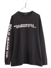 【お得なクーポン配布中!】 90s ラルフローレン プリント 長袖 Tシャツ メンズ XL / 90年代 オールド POLO JEANS CO ポロ  ロンT 袖プリント 黒 大きいサイズ ブラック