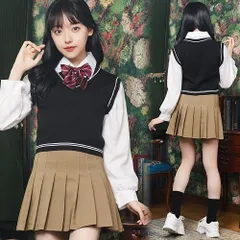 オルチャンセーラー ニットベスト ブラック×モカ　　[韓国 制服 コスプレ 韓国風制服 コスチューム コリア 女子高生 衣装生徒 高校生 中学生 レディース 大人女性 ハロウィン イベント]【A-2184_908623】