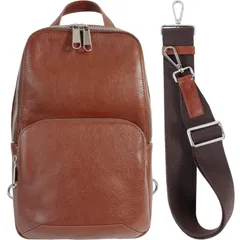 ダークブラウン [Dom Teporna] ボディバッグ 本革 イタリアンレザー コンパクト 収納 大容量 牛革 レザー メンズ レディース ダークブラウン Wideタイプ