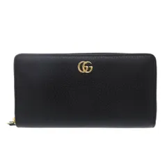 新品同様 グッチ ラウンドファスナー GGマーモント 456117 レザー ブラック 長財布 黒 1001 GUCCI