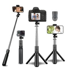 Bluetooth Wireless Selfie Stick with Shutter Button, Compatible with iPhone and Android Smartphones, Tripod/Monopod Function, Compact, Lightweight, Portable, with Remote Control (Black) (Compatible with iPhone 6s/7/8/8s Plus/X/Nexus, etc.)