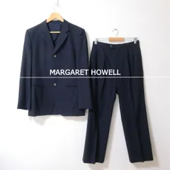 MARGARET HOWELL マーガレットハウエル スーツ セットアップ 2ピース シングル 3B テーラードジャケット スラックス ウール ネイビー サイズL 79 メンズ 美品 中古のサムネイル