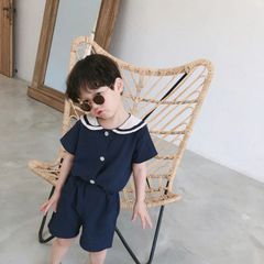 ★送料無料★キッズドレス　コットンマリンセットアップ　子ども服★120㎝　ネイビー