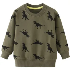 【在庫処分】[MARBEINE] トレーナー 男の子 恐竜総柄 丸首 100～140cm 裏毛 長袖 トレーナー キッズ ボーイズ クルーネック スウェット トップス 子供服 綿 薄手 春秋 ベビー服 通園 通学 110cm 120cm 130cm