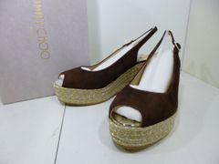 新品未着用 JIMMY CHOO ジミーチュウ PRAISE オープントゥ ウェッジソール スウェードレザー サンダル ブラウン DWO 40サイズ 171 MAHOGANY マホガニー 箱付