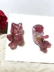 新カラー♡秘密の紫陽花妖精猫　ピアス　可愛い　ドライフラワー