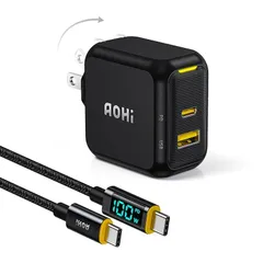 【在庫セール】AOHI 67W 充電器 2ポート 【PSE技術/GaN採用/折り畳み式】PD 充電 65W MacBook/Air、iPad Pro/Air、 iPhone14/ 15 Pro max、Windows PC、Surface Book 2/P