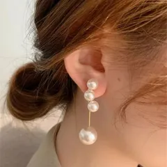 揺れるパールピアス 2way 3連パール 韓国 大人可愛いパーティ女子会 上品