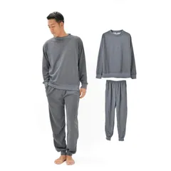 【数量限定】[Y's factory] スウェット 上下セット メンズ ルームウェア セットアップ ジョガーパンツ 長袖 長ズボン 裾ゴム 無地 ゆったり あったか パジャマ [ チャコールグレー LLサイズ ]