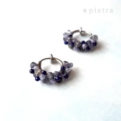 アイオライトとタンザナイトとラピスラズリのフープイヤリング*　天然石/誕生石/ステンレス