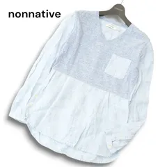nonnative ノンネイティブ 春夏★ 麻 リネン 切替 長袖 プルオーバー コンビネーション Vネック シャツ Sz.0 メンズ 日本製のサムネイル