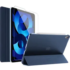 ネービー ProCase iPad Air5 ケース 2022 Air4 ケース 2020 フィルム付き 軽量 スタンド 三つ折り フォリオ保護ケース 半透明バックカバー Apple Pencil 2対応 ネイビー