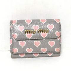 miumiu(ミュウミュウ) 3つ折り財布 - 5MH020 グレー×ライトピンク×白 ハート レザー