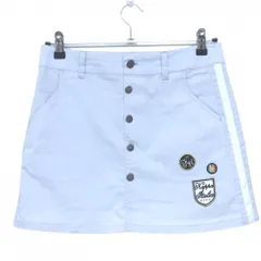 【美品】カッパ スカート ライトブルー系×白 スナップボタン サイドライン レディース 9 ゴルフウェア Kappa