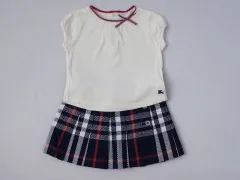 バーバリー ロンドン burberry london アウトレット 子供服 女の子 100cm 半袖 Tシャツ 白 スカート 紺 チェック 2点 春 夏 ★3 セットアップ ガールズ 女児 キッズ 【中古】 ユーズド リサイクル こどものサムネイル