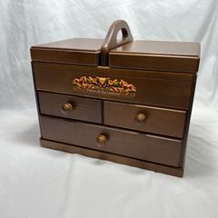 【特価】ソーイングボックス 裁縫箱 大容量 持ち運び ハンドル 取っ手 引き出し 木製 ブラウン 茶色 ダークブラウン こげ茶 BM061002