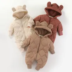 ジャンプスーツ ベビー服 カバーオール 耳付き くま耳 くま フード付き 中綿 裏ボア アウター ロンパース ベビー服 子供服 キッズ 子供 こども 赤ちゃん 長袖 雪遊び 防水 防寒 秋冬 お出かけ