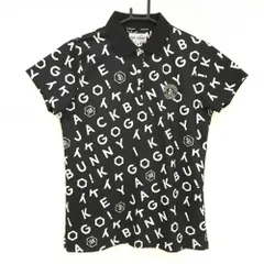 ★値下げ★【美品】ジャックバニー×湖池屋 半袖ポロシャツ 黒×白 ロゴ総柄  レディース 2(L) ゴルフウェア 2024年モデル Jack Bunny