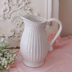 フラワーベース ハンドル ピッチャー ホワイト 花瓶 フルール (186) フラワーポット ベース 陶器 アイボリー おしゃれ ヨーロピアン 輸入 花器 花びん 花材 ローズ かわいい