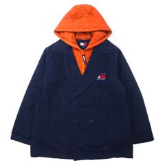 TOMMY HILFIGER 90年代 3WAY レイヤードデザイン ピーコート XL ネイビー コットン フラッグロゴワッペン 中綿ライナー着脱式