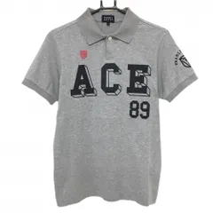 パーリーゲイツ 半袖ポロシャツ グレー×黒 コットン100％ ビッグプリント メンズ 4(M) ゴルフウェア PEARLY GATES