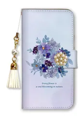 iPhone15ProMax ケース 手帳型 iPhone15 プロマックス スマホケース パール ビジュー ストラップ付 花柄 水彩 花束 ブーケ フラワー 大人女子 上品 おしゃれ 水彩 ピンク 水色 カラー04