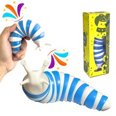 MATSUKUSHI フィジェットスラッグ ス ストレス解消グッズ 3D立体 関節式 自由解体・合体 知育おもちゃ 減圧おもちゃ 不安軽減 インテリジェンス発展 カラフル 可愛い 毛虫 ガラガラ音が出 S-シンプルW&Blue Sシンプルな配色