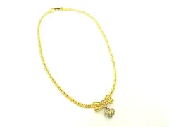 ■美品■ NINA RICCI ニナリッチ ラインストーン リボン ハート ネックレス ペンダント アクセサリー ゴールド系 DK3275