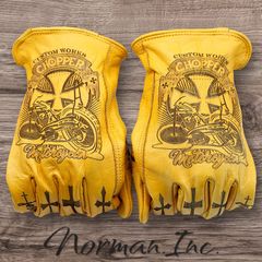h*5様 レザータトゥーグローブ ドラゴン刺繍 ハーレーチョッパー