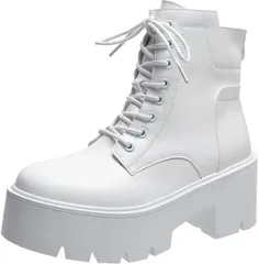 Beaumens(ビューメンス) ブーツ 厚底 レディース レースアップ クリーム ロング 歩きやすい 大きいサイズ スニーカー サンダル 春 夏 秋 冬(ホワイト,  23.0 cm 3E)