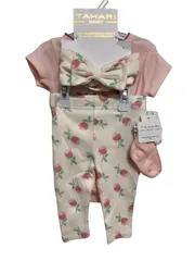 日本未入荷ブランド　バラ柄　お洋服4点セット　ロンパース、ヘアバンド、レギンス、靴下