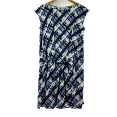 UNTITLED アンタイトル 総柄 フレンチスリーブワンピース size2/ホワイト×ネイビー系