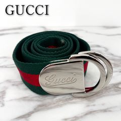【美品】GUCCI ベルト 189812 Dリングバックル シェリーライン 緑赤 グッチ メンズ