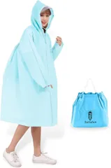fortulux レインコート 自転車 リュック対応 レディース 学生 高校生 カッパ レインポンチョ 雨具 通学 通勤 防水 ロング 長め メンズ キッズ(ライトブルー,  XL)